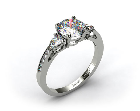 Platinum Three Stone Pear and Pave Set Diamond Engagement Ring